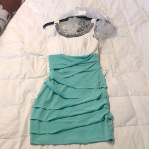 turquoise and white mini dress